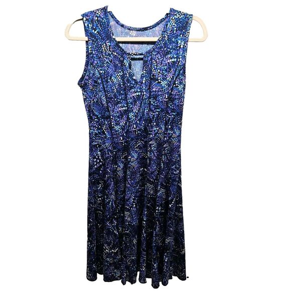 Womens Blue And Purple Dot Flowy Stretch Dress Small - Picture 1 of 5